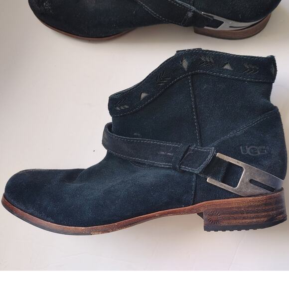 UGG Booties Ankle Boots Leather Suede Black Sz 8 Austin Rustic Moto - Picture 1 of 7